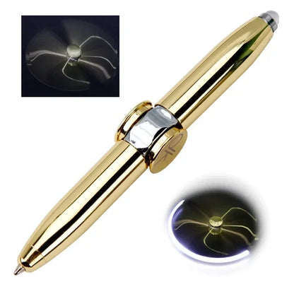 Multifunctional Decompression Finger Rotate Luminous Gyro Pens Toy Fidgets Spinner LED Light Ballpoint Pen Metal Gyro Pen Gift